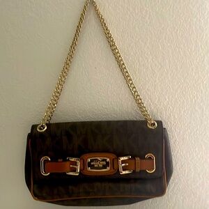Michael Kors Hamilton signature brown gold hand bag